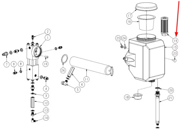 Oryginalny filtr ssący 1/2'' o numerze katalogowym CHY02330, stosowany w prasoowijarkach marki McHale.-schemat