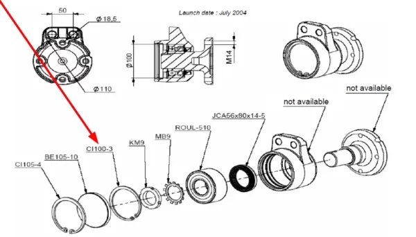 Oryginalny pierścień segera o wymiarach D100 x 3 mm, stosowany w maszynach uprawowych marki Agrisem. schemat