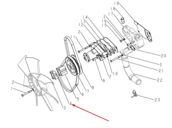 Oryginalne mocowanie wentylatora o numerze katalogowym 490B-41003-1, stosowane w ciągnikach rolniczych marek Arbos i Lovol.-schemat