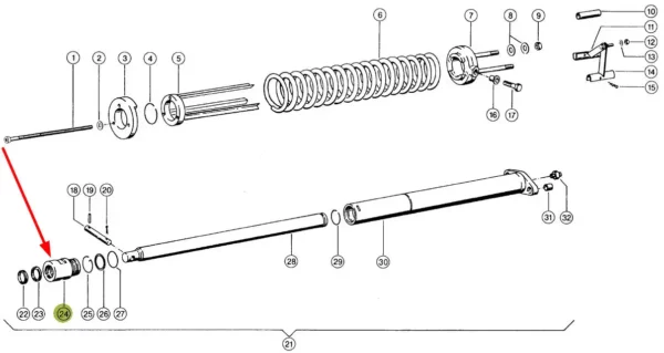 Oryginalna tuleja siłownika hydraulicznego podnoszenia hederu, o numerze katalogowym 643748.0, stosowana w kombajnach zbożowych marki Claas.-schemat