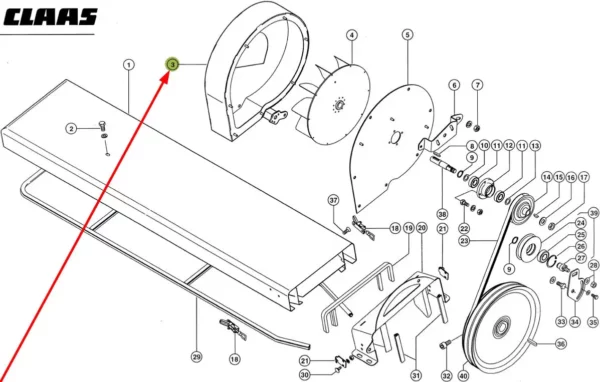 Oryginalna osłona wentylatora o numerze katalogowym 797508.4, stosowana w kombajnach zbożowych marki Claas. schemat