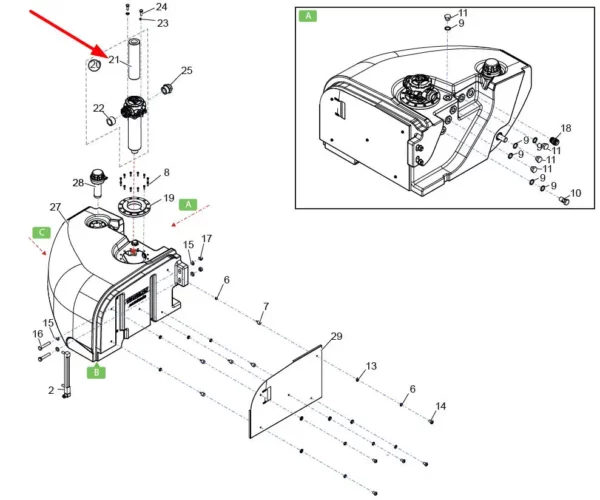 Oryginalny filtr hydrauliki, o numerze katalogowym 308539231, stosowany w ładowarkach marki Faresin.-schemat