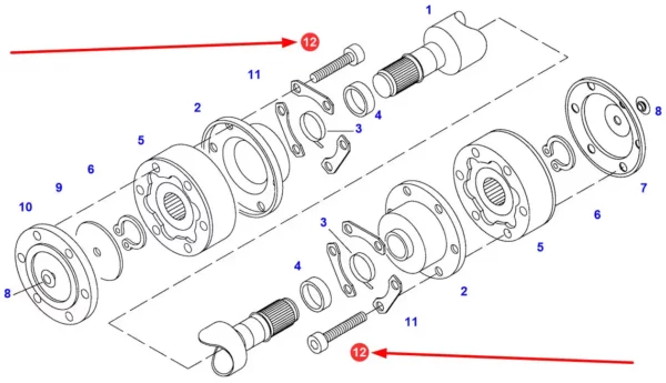 Śruba cylindryczna imbusowa, niepełny gwint o wymiarach M12 x 1,25 x 80, klasie twardości 12.9  i numerze katalogowym 52506003, stosowana w ciągnikach rolniczych marki Fendt schemat.