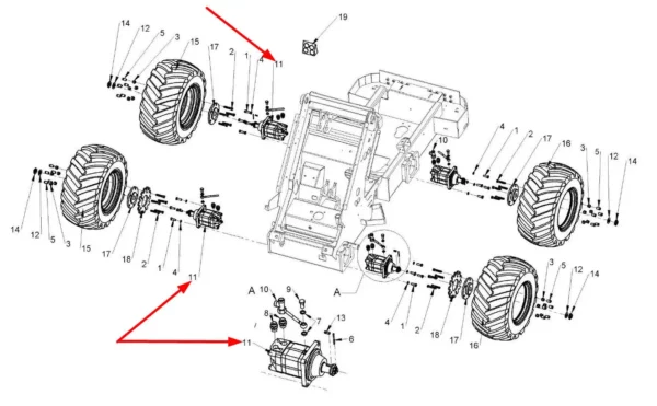 Silnik hydrauliczny, o numerze katalogowym 21004288, stosowany w ładowarkach marki MultiOne.-schemat