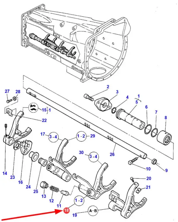 Oryginalne widełki biegu 1 i 2 o numerze katalogowym 3383502M4, stosowane w ciągnikach rolniczych marki Massey Ferguson.-schemat