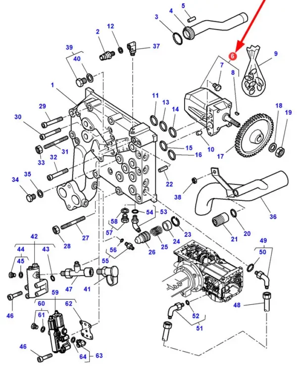 Oryginalna pompa hydrauliczna o numerze katalogowym 3716370M5, stosowana w ciągnikach rolniczych marki Massey Ferguson.-schemat