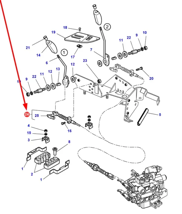 Oryginalna linka sterowania układem hydraulicznym o numerze katalogowym 4351673M2, stosowana w ciągnikach rolniczych marki Massey Ferguson. schemat
