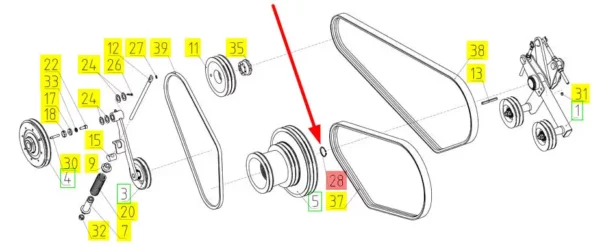 Oryginalny pierścień segera o wymiarach 45 x 1,75 i numerze katalogowym 101736580, stosowany w kombajnach zbożowych marki Rostselmash schemat.