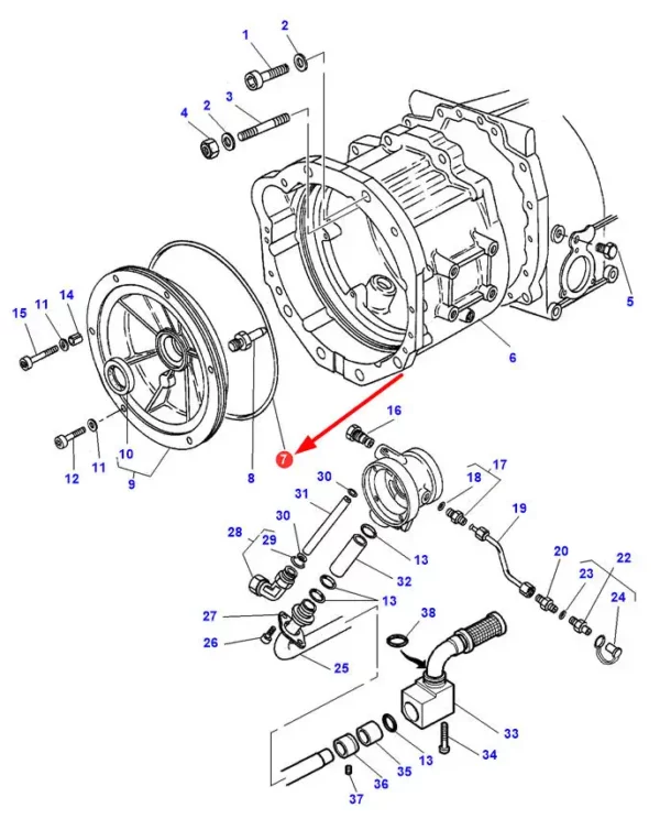 Pierścień oring, o numerze katalogowym 3010465X1, stosowany w ciągnikach rolniczych marek Massey Ferguson oraz Challenger.-schemat