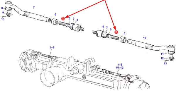 Oryginalny przegub kulowy o wymiarach M22 x 1,5 x M20 x 1,5 i numerze katalogowym F380306100010, stosowany ciągnikach rolniczych marki Fendt schemat.