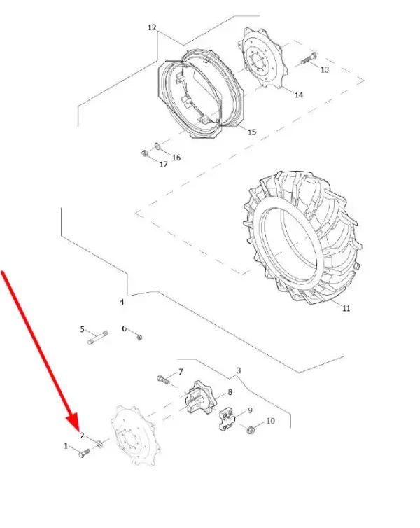 Oryginalna podkładka śruby koła o wymiarach M16 x 28 x 4 i numerze katalogowym FT250.34.108, stosowana w ciągnikach rolniczych marek Arbos oraz Lovol.-schemat