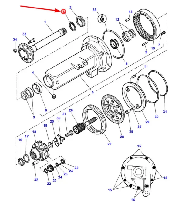 Pierścień uszczelniając o wymiarach 88,9 x 125 x 4 mm i numerze katalogowym 20033407B, stosowany w ciągnikach rolniczych marki Massey Ferguson oraz Challenger schemat.