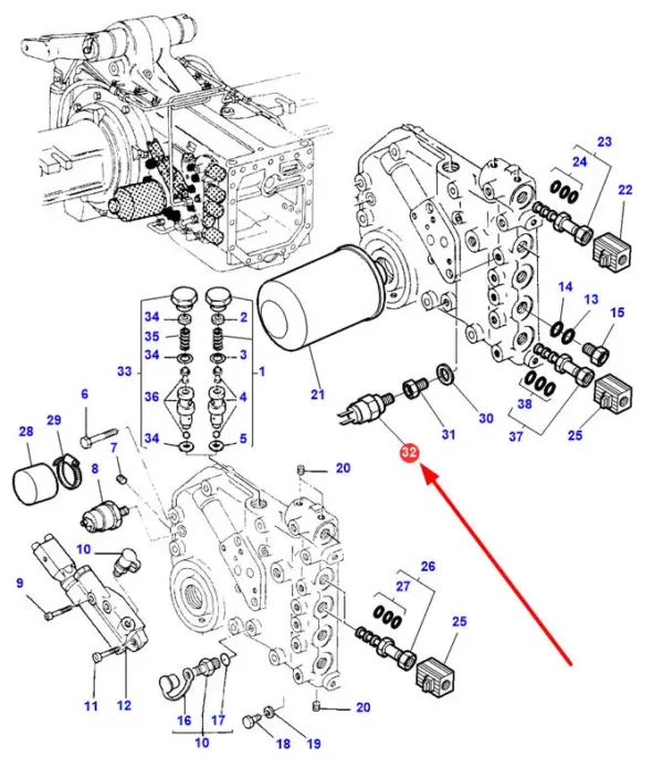 Czujnik ciśnienia oleju o rozmiarze gwintu M10 x 1,0 i numerze katalogowym 3795628M2, stosowany w ciągnikach rolniczych marki Massey Ferguson.-schemat