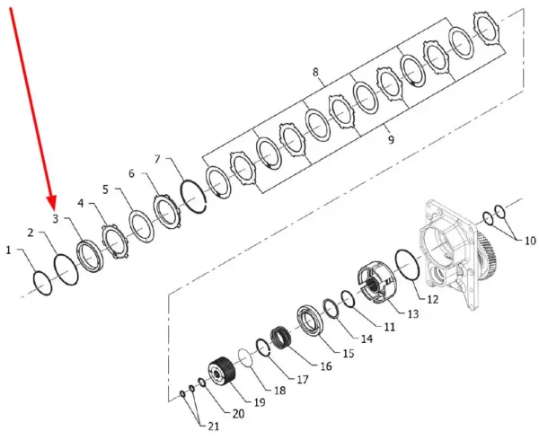 Oryginalny tłok hamulca wałka WOM o numerze katalogowym P5P41101127, stosowany w ciągnikach rolniczych marki Arbos.-schemat