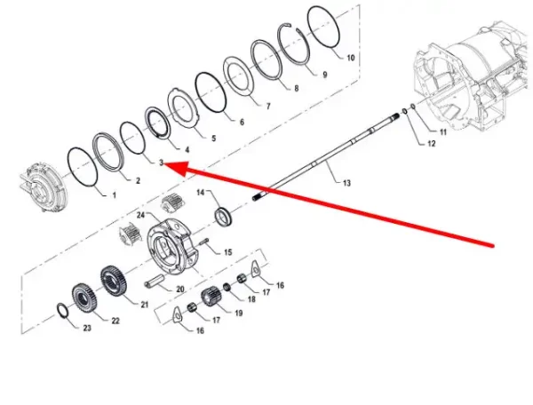 Oryginalny pierścień oring tylnego WOM o wymiarach  215,50 x 3,53 mm i numerze katalogowym PIS07010023, stosowany w ciągnikach rolniczych marki Arbos. schemat