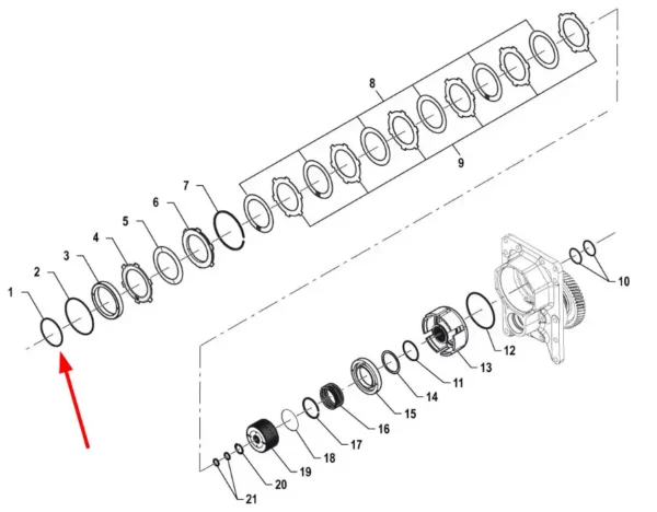 Oryginlny pierscień oring kosza sprzęgła WOM o wymiarach 94,92 x 2,62 mm i numerze katalogowym PIS07010069, stosowany w ciągnikach rolniczych marki Arbos schemat.