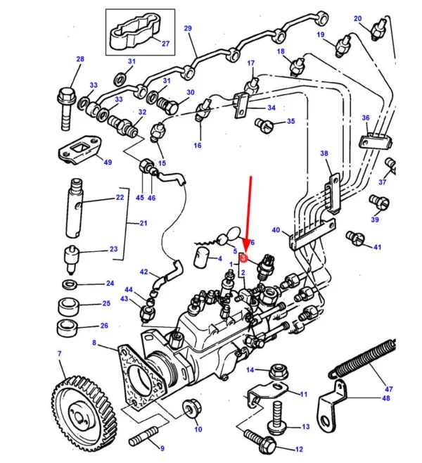 Cewka gaszenia o wymiarach gwintu M14 x 1,5 i numerze katalogowym 17105201AN, stosowana w ciągnikach rolniczych oraz ładowarkach marek Massey Ferguson, Landini, Case, JCB  schemat.