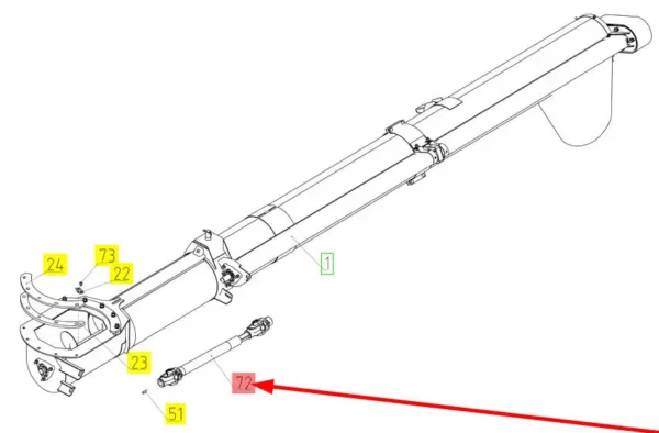 Oryginalny wałek napędu rury wysypu o numerze katalogowym 100164484, stosowany w kombajnach zbożowych marki Rostselmash. schemat