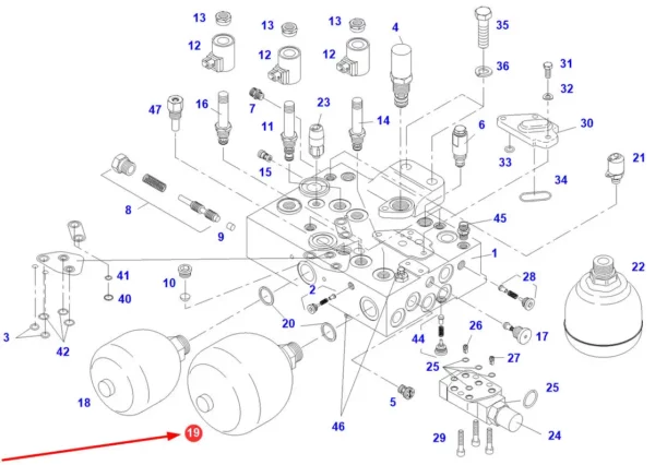 Akumulator hydrauliczny, o numerze katalogowym F716961020200, stosowany w ciągnikach rolniczych marki Fendt.-schemat