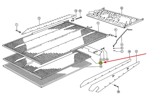 Sito żaluzjowe dolne, o numerze katalogowym B126256, stosowane w kombajnach zbożowych marki Claas schemat.