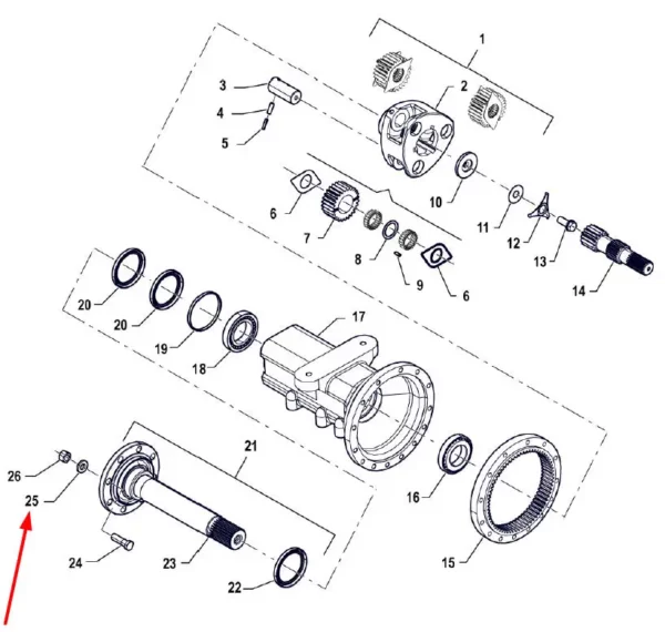 Oryginalna podkładka śruby mocowania felgi  o wymiarach M20 x 40 x 6 i numerze katalogowym P5S39103201, stosowana w ciągnikach rolniczych marki Arbos schemat.