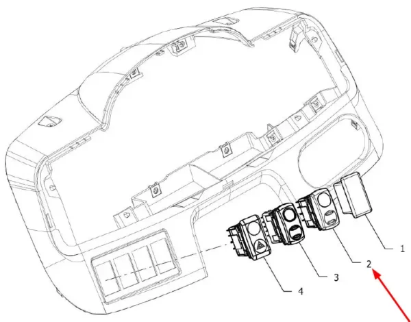Przełącznik spryskiwacza przedniej szyby, o numerze katalogowym P5S48101016, stosowany w ciągnikach rolniczych marki Arbos.-schemat