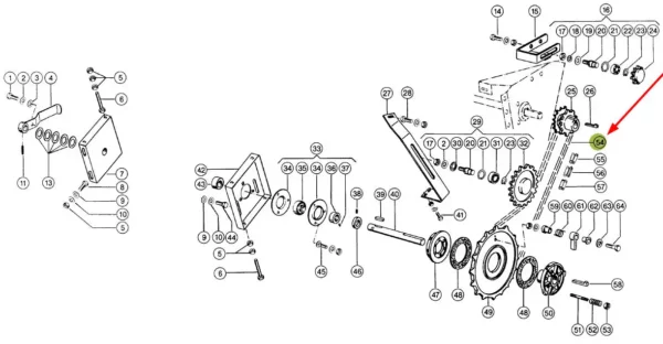 Oryginalny łańcuch rolkowy S32H x 58 rolek, o numerze katalogowym 651072.40, stosowany w kombajnach zbożowych marki Claas.-schemat