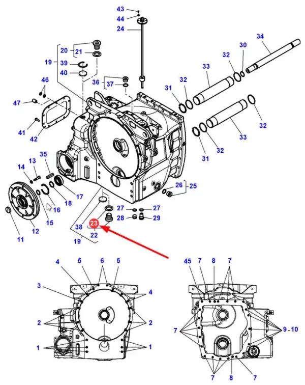 Oryginalny pierścień oring o wymiarach 44.5 x 3 i numerze katalogowym 3014538X1, stosowany w ciągnikach rolniczych marki Massey Ferguson.-schemat