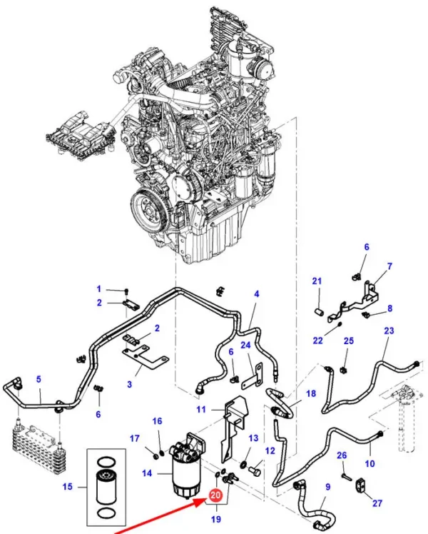 Oryginalny pierścień oring o wymiarach 13.5 x 2.5 i numerze katalogowym 3015162X1, stosowany w ciągnikach rolniczych marki Massey Ferguson.-schemat