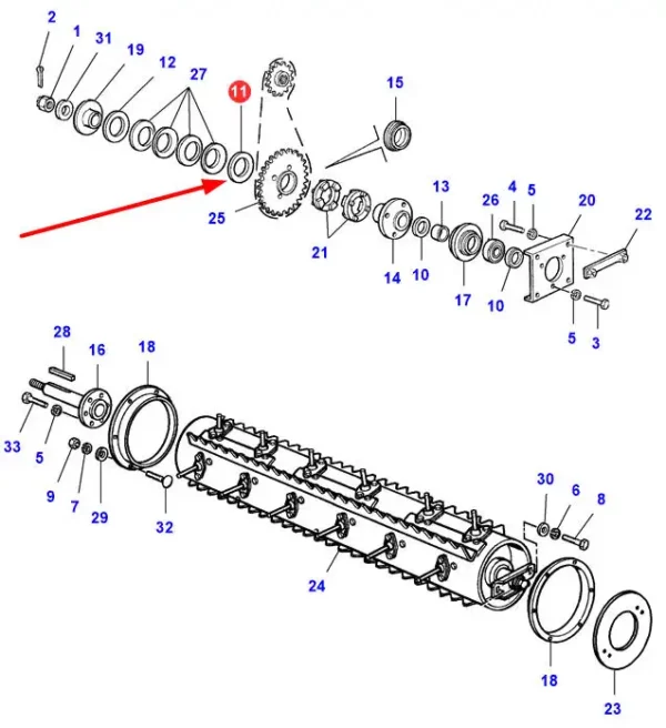 Oryginalna podkładka dystansowa o wymiarach 64 x 115 x 2 i numerze katalogowym LA300114645, stosowana w kombajnach zbożowych marek Massey Ferguson oraz Fendt.-schemat