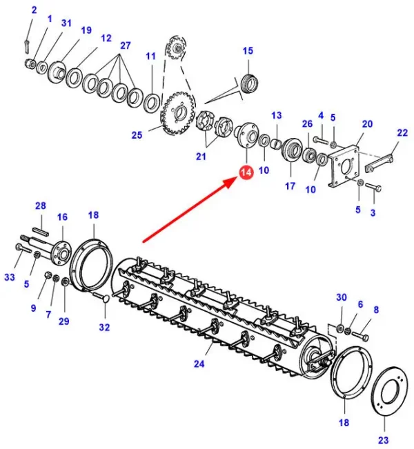 Oryginalna piasta elewatora, o numerze katalogowym LA300131755, stosowana w kombajnach zbożowych marek Massey Ferguson oraz Fendt.-schemat