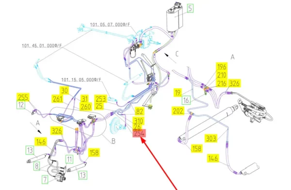 Oryginalny przewód hydrauliczny o numerze katalogowym 101283859, stosowany w kombajnach zbożowych marki Rostselmash.-schemat