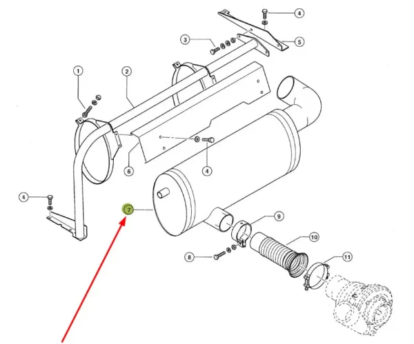 Oryginalny tłumik wydechowy o numerze katalogowym 761911.1, pochodzący z dekompletacji, stosowany w kombajnach zbożowych marki Claas schemat.