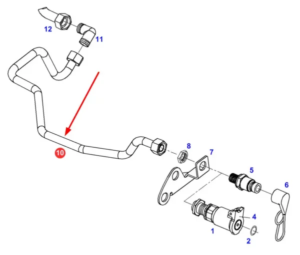 Oryginalny przewód hydrauliczny, pochodzący z dekompletacji, o numerze H404960640010, stosowany w ciągnikach rolniczych marki Fendt.-schemat