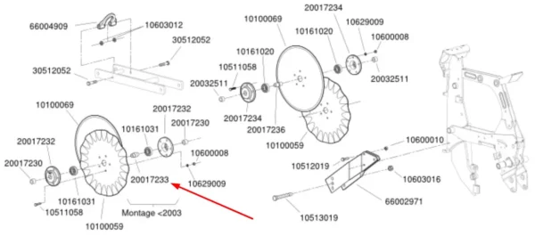 Oryginalna tuleja łożyska kroju dla pielnika o numerze katalogowym 20017233, stosowana w siewnikach marki Monosem.-schemat