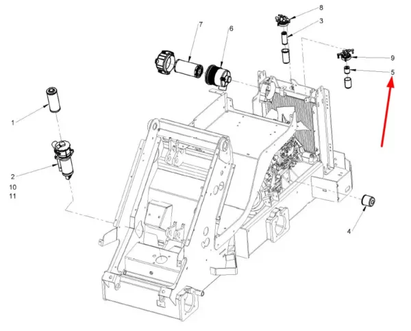Oryginalny filtr paliwa silnika - wkład o numerze katalogowym 119810-55650, stosowany w maszynach rolniczych i budowlanych marek Caterpillar, John Deere, Multione oraz Massey Ferguson.-schemat