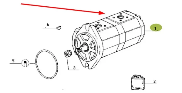 Pompa hydrauliczna o numerze katalogowym 7700036351, stosowana w ciągnikach rolniczych marki Claas, John Deere oraz Renault.-schemat