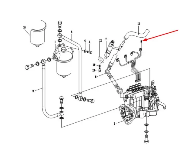 Oryginalne przewody paliwowe wysokiego ciśnienia o numerze katalogowym 4TE35A-10200-1, stosowane w ciągnikach rolniczych marek Arbos i Lovol.-schemat