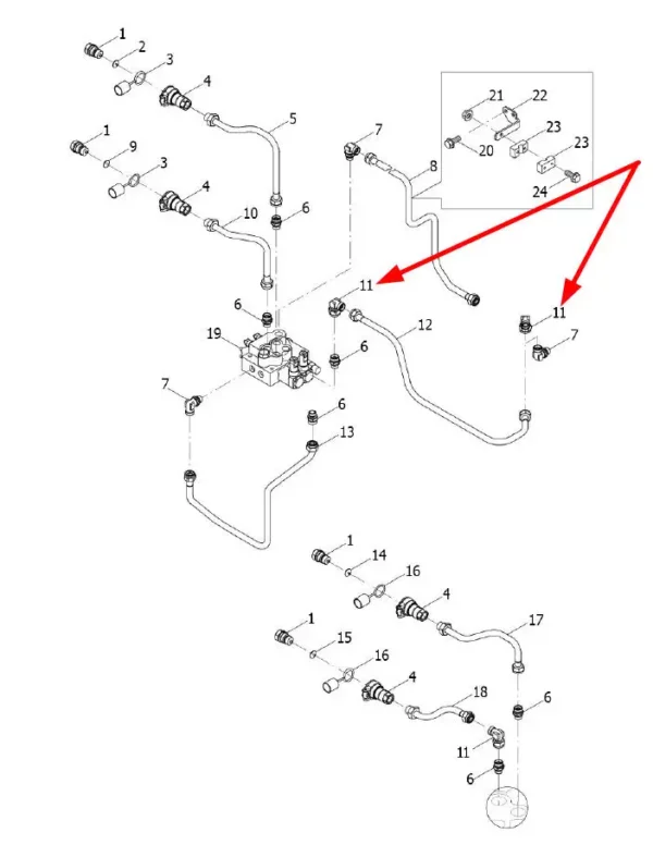 Oryginalne kolanko hydrauliczne L15 o numerze katalogowym GBT3754-L15, stosowane w ciągnikach rolniczych marek Arbos oraz Lovol.-schemat