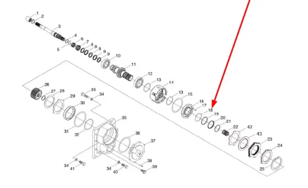 Oryginalny pierścień oring 58.42 x 2.62 o numerze katalogowym TB1S411010043K, stosowany w ciągnikach rolniczych marek Arbos oraz Lovol.-schemat