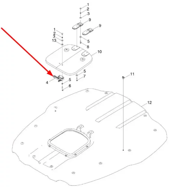 Oryginalna klamka szyberdachu o numerze katalogowym TS04453015102, stosowany w ciągnikach rolniczych marek Arbos oraz Lovol.-schemat