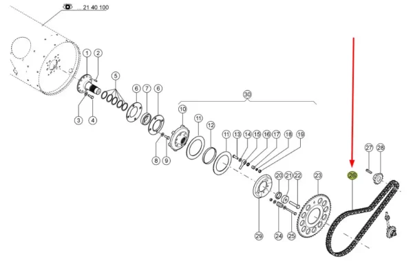 Oryginalny łańcuch rolkowy 60 HV o numerze katalogowym 0014999510, stosowany w hederach oraz kombajnach marek Claas. Laverda, Massey Ferguson, Fendt oraz Challenger schemat.