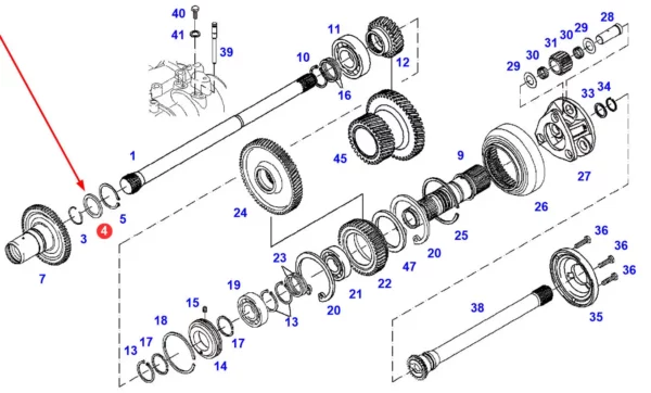 Oryginalna podkładka - disc o wymiarach 40 x 52 x 3 i numerze katalogowym 916100490040, stosowana w ciągnikach rolniczych marek Fendt i Massey Ferguson schemat.