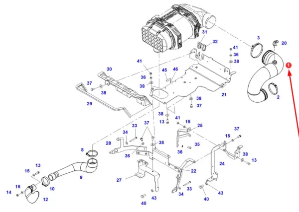 Oryginalny przewód powietrza, o numerze katalogowym 945201090020, stosowany w ciągnikach rolniczych marki Fendt.-schemat