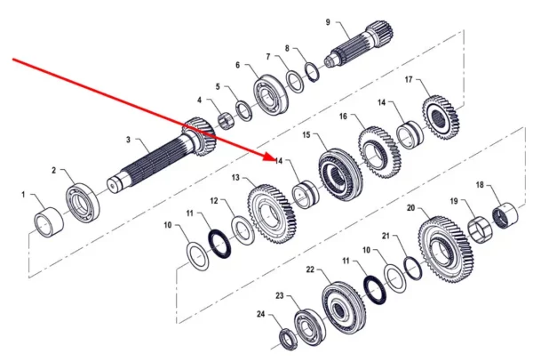 Oryginalna tuleja synchronizatora o wymiarach 50 x 63 x 33 i numerze katalogowym P5M37201121, stosowana w ciągnikach rolniczych marki Arbos.-schemat