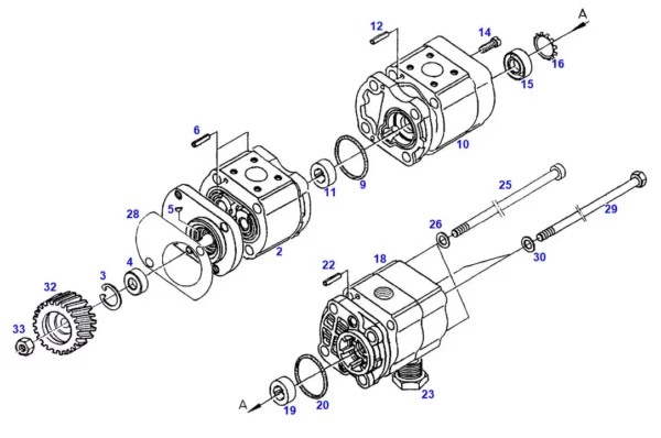 Pompa hydrauliczna marki Bosch o numerze katalogowym G149940010010, stosowana w ciągnikach rolniczych marki Fendt schemat.