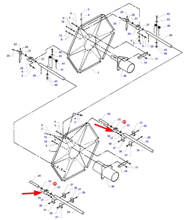 Mocowanie motowidła, o numerze katalogowym D28680132.02, stosowane w kombajnach zbożowych marek Massey Ferguson, Fendt oraz Challenger.-schemat