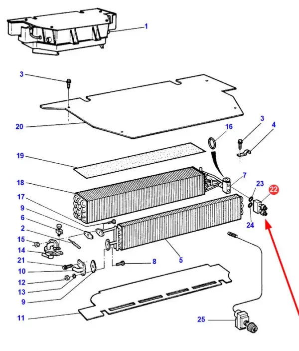 Oryginalny łącznik klimatyzacji, o numerze katalogowym 3902549M91, stosowany w ciągnikach rolniczych i kombajnach zbożowych marek Massey Ferguson oraz Fendt schemat.