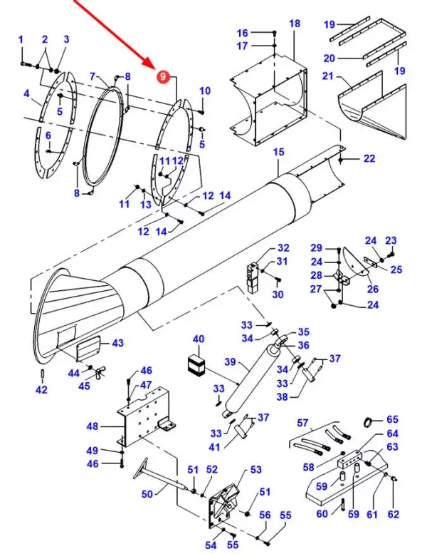 Oryginalna podkładka rury wylotowej, o numerze katalogowym D28880498, stosowana w kombajnach zbożowych marek Massey Ferguson i Challenger schemat.