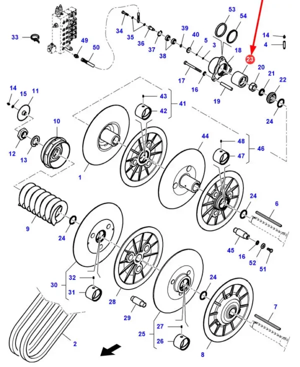 Oryginalna rolka cylindra wariatora, o numerze katalogowym LA320655350, stosowana w kombajnach zbożowych marek Massey Ferguson oraz Fendt.-schemat